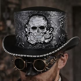 Punk Gothic Medieval Steampunk Top Hat Plague Doctor Floral Skull Fancy Dress Men's Fantasy Halloween Carnival Performance LARP Ren Faire Adults' Hat