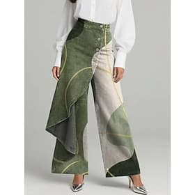 Women's Wide Leg Vacation Basic Full Length Mid Waist Inelastic Vacation Street Causal Blue Deep Green Lake Blue Black Spring Loose Fit
