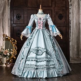 Rococo Baroque Robe de Bal Longueur au sol Robe Robe de Bal Manches longues Princesse Mariée Dentelle Noeud Papillon Robe de bal Col rond Déguisement Femmes Ro