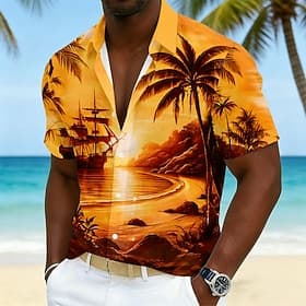 Homme Cocotier Nature et paysages Plantes Tropicales Chemise hawaïenne Chemises tropicales Chemise Aloha Manche Courte Hawaïen Vacances à la Plage Été Printemp