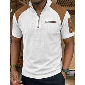 Voor heren Wafel Poloshirts Poloshirts Casual Dagelijks Kwart ritssluiting Korte mouw Modieus Basic Kleurenblok Lichtgewicht Ademend Zomer Lente Normale pasvor