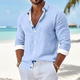 Herren Einfarbig Kokospalme Tropische Pflanzen Sommer Hawaiihemd Tropische Hemden Alohahemd Langarm Resort Täglich Strandurlaub Sommer Frühling Umlegekragen 3D