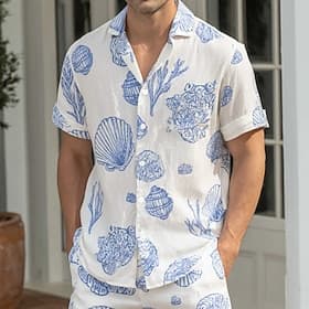 Men's Shell Sea Creatures Coral Summer Hawaiian Shirt Tropical Shirts Aloha Shirt Short Sleeve Hawaiian Vacation Holiday Beach Wear Summer Spring Turndown 3D P