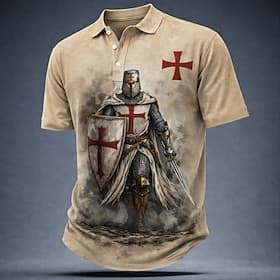 Men's Knights Templar Crusaders Polo Shirts Short Sleeve Polo Shirts Lapel Casual Street Athleisure Daily Wear 3D Print Buttons Breathable Mesh Summer Spring B