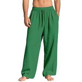 Voor heren Linnen broek Broek Zomerbroek Wijde broek Trekkoord Elastische taille Recht been Effen Comfort Ademend Volledige lengte Casual Dagelijks Buiten Modi