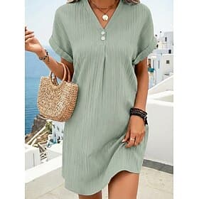 Women's Mini Dress Casual Dress T Shirt Dress Tee Dress Summer Dress Basic Classic Daily Vacation Loose Fit Plain Short Sleeve V Neck Blue Black White Light Gr