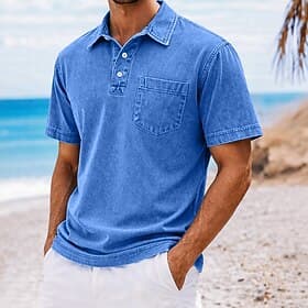 SoftFade™ Men's Polo Shirts 100% Cotton Acid Wash Shirt Casual Vacation Lapel Short Sleeve Fashion Basic Plain Vintage Distressed Summer Spring Dark Brown Blac