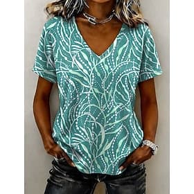 Women's T Shirt Print Graphic Plants Abstract Stylish Classic Casual Short Sleeve V Neck Regular Tops Casual Daily Red Purple Green Gray Summer Spring