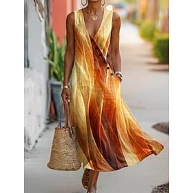 Women's Maxi Dress Sundress Casual Dress A Line Dress Elegant Vacation Stylish Beach Holiday Regular Fit Floral Graphic Abstract Sleeveless V Neck Blue Yellow