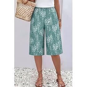 Women's Bermuda shorts Chinos Shorts Vacation Vintage Ethnic Style Knee Length High Waist Floral Graphic Elastic Waist Comfort Inelastic Casual Daily Vacation