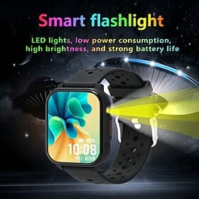 Montre connectée avec lampe torche, bracelet d'activité avec suivi de la fréquence cardiaque et du sommeil, montre de sport étanche pour hommes et femmes, comp