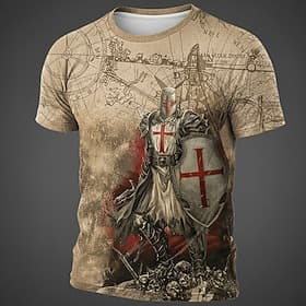 Men's Skull Knights Templar Crusaders Cross T Shirt Short Sleeve T shirt 3D Print Crew Neck Shirt Gothic Vintage Retro Street Dark Party Black Khaki All Season