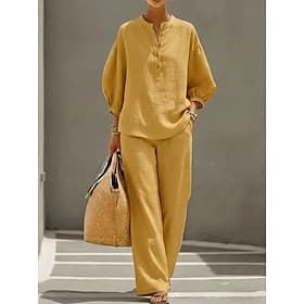Damen Hosen-Sets Dreiviertelarm Rundhalsausschnitt Einfarbig Mode Streetwear Lässig Täglich Outdoor Blau Gelb Beige Frühling Sommer Lässiger Schnitt