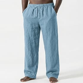 Homme Pantalons en Lin Pantalons Pantalon décontracté Pantalon d'été Pantalons Amples Avec Poches Taille Élastique Jambe Droite Uni Confort Respirant Longueur