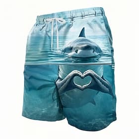 Men's Shark Dolphin Cartoon Animals Swim Trunks Bathing Suits Swim Shorts Board Shorts Mid Waist Hawaiian Funny Beach Vacation Wear Side Pockets Mesh Lining El
