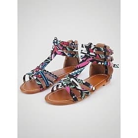 Sandales gladiateur tissées colorées pour femmes - sandales plates bohèmes vibrantes à brides multiples, idéales pour les vacances en station balnéaire et les
