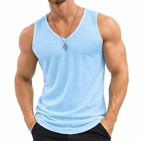 Men's Linen Tank Top Sleeveless Shirt Wife beater Shirt Sleeveless V Neck Summer Plain Fashion Basic Bohemian Slim Soft Beach Vacation Casual Daily Black White