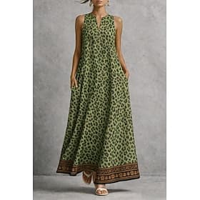 Women's Maxi Dress Sundress A Line Dress Vacation Casual Boho Holiday Regular Fit Graphic Leopard Sleeveless V Neck Blue Pink Red Brown Summer Spring