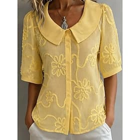 Damen Hemd Blumen Stilvoll Langarm Peter Pan Kragen Normale Oberteile Täglich Streetwear Arbeit Weiß Gelb Leicht Blau Sommer Frühling