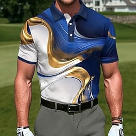Men's Geometic Golf Sports Polo Shirts Short Sleeve Polo Shirts Collared Shirts Casual Athleisure Buttons Summer Spring Blue Lake blue Red