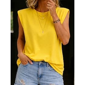 Women's T Shirt Tee Top Solid Color Graphic Fashion Stylish Basic Sleeveless Crew Neck Regular Tops Casual Daily Going out Blue Black White Yellow Light Brown