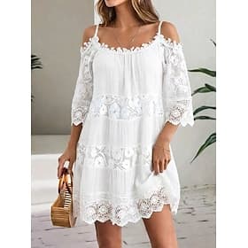 Femmes Mini Robe Robe Blanche Robe de remise des diplômes Robe en Dentelle Robe bohème Élégant Basique Moderne Vacances Coupe Ample Couleur Unie Demi Manches C