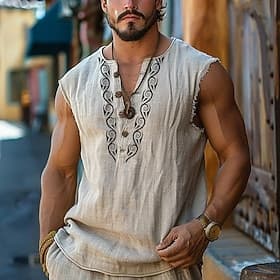 Homme Géométrique Débardeur Sans manches T-shirt Imprimé Col en V Chemise Vacances Mode Quotidien Plage Vacances Noir Blanche Rose Claire Été Vêtement Tenue S
