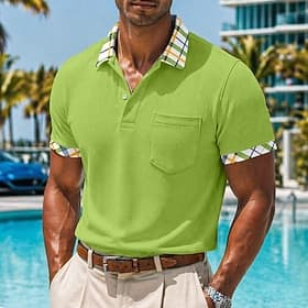 Homme Chemise de golf Polo Piqué Occasionnel Affaires Classique Manche Courte Mode Basique Couleur Unie Plaid Bloc de Couleur Boutons Été Printemps Printemps