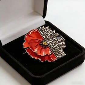 Memorial Day Exquisite Brooch Red Poppy Pin with Engraved Tribute, Handmade Enamel, Patriotic Remembrance for Veterans Military Gifts