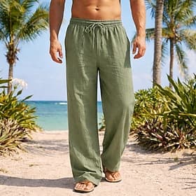 Herren Leinenhosen Hose Sommerhose Baggy-Hosen Strandhose Kordelzug Elastischer Bund Gerader Schnitt Einfach Bequem Atmungsaktiv Volle Länge Täglich Strand Url