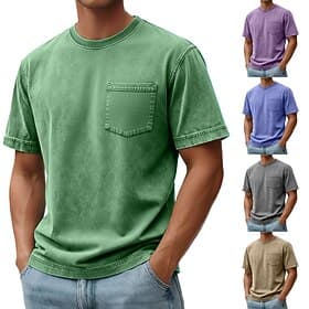 SoftFade™ Herren T-Shirt 100% Baumwolle Acid Wash Shirt Tee Oberteil Kurzarm Rundhals Herbst Plain Retro Vintage Casual Vintage Style Garment Dyed Distressed C
