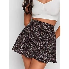 Women's Vacation Skirt Fashion Casual Mini High Waist Skirts Floral Print Micro-elastic Daily Street Blue Black Yellow Red Summer