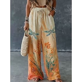 Women's Culottes Wide Leg Wide Leg Vacation Vintage Ethnic Style Full Length High Waist Floral Graphic Print Comfort Quick Dry Breathability Inelastic Casual O