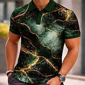 Herren Marmor Poloshirts Kurzarm Polo-Shirts Hemden mit Kragen Lässig Athleisure Alltagskleidung 3D-Druck Knöpfe Sommer Frühling Blau Grün Schwarz