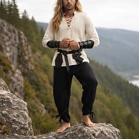 Medieval Renaissance Pants Waist Belt Shirt Long Sleeves Pirate Viking Ranger Lace up V Neck Fancy Dress Men's Pirate Masquerade Party Renaissance Fair LARP Ad