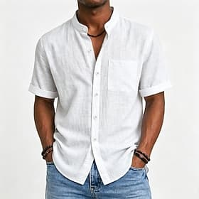Homme Chemise en lin Chemise d'été Chemise Décontractée Chemise à col officier Chemise Boutonnée Uni Plage Vacances Noir Blanche Jaune Rose Claire Manche Court