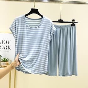 Femmes Pyjamas Loungewear Occasionnel Rayure Taille Élastique Shorts Quotidien Maison Lit Sans manches Col ras du cou Noir Vert Claire Rose Claire Gris Clair B