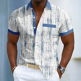 Men's Striped Abstract Art Color-blocking Shirt Summer Shirt Button Up Shirt Short Sleeve Business Casual Daily Work Holiday Summer Spring Turndown 3D Print Fr