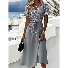 Women's Midi Dress A Line Dress Vacation Casual Boho Regular Fit Floral Graphic Short Sleeve V Neck Blue White Purple Orange Summer Spring