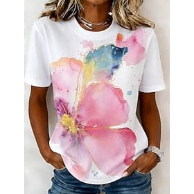 Femmes T-shirt Imprimé Fleuri Graphique Plantes Mode Élégant Classique Manche Courte Col ras du cou Col rond Hauts Réguliers Occasionnel Quotidien Week-end Ble