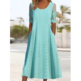 Femmes Robe Midi Robe d'été Robe à œillets Élégant Mode Moderne Plage Vacances Fête Coupe régulière Uni Manche Courte Col Halter Bleu Été Printemps