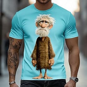 Herren Ombre Alter Mann T Shirt Kurzarm T-Shirt 3D-Druck Rundhalsausschnitt Hemd Lustig Lässig Täglich Straße Blau Hellblau Purpur Sommer Frühling Bekleidung S