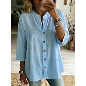 Women's Blouse Solid Color Daily Stylish Basic 3/4 Length Sleeve V Neck Regular Tops Casual Daily Blue Black White Pink Green Summer Spring