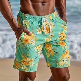 Homme Imprimé Floral Plantes Tropicales Fleurs Maillots de bain Maillots de bain shorts de bain Shorts de Surf Taille Moyenne Hawaïen Vacances à la Plage Poche