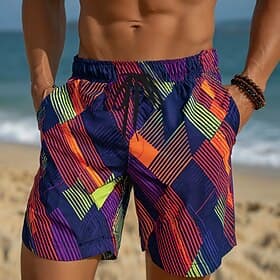 Per uomo Blocco di colori A righe Arte astratta Costumi da bagno Costumi da bagno Pantaloncini da bagno Pantaloncini da Surf Misura del girovita medio Hawaiano