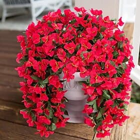 Faux Bougainvillea Artificial Flowers Plants for Outdoor Outside Decoration, 2 PCS Red Fake Flowers UV Resistant Look Real Silk Long Trailing Vines for Front D