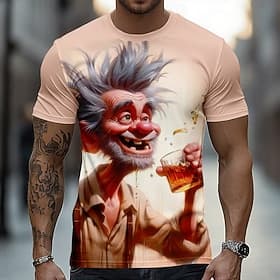 Grappige karikatuur van een oude man met whisky, T-shirt voor heren, 3D cartoon van een gekke dronken opa, korte mouwen, ronde hals, casual T-shirt, cadeau voo