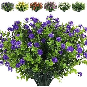 6 Bundles Artificial Flowers Outdoor Fake Flowers for Decoration UV Resistant No Fade Faux Plastic Plants Garden Porch Window Box Décor