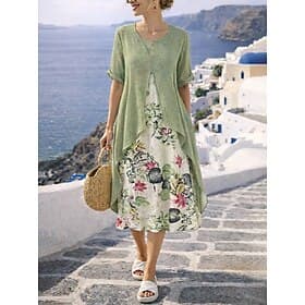 Femmes Robe maxi Robe trapèze Occasionnel Extérieur Sortir Coupe régulière Fleuri Manche Courte Col Rond Jaune Rose Claire Rouge Violet Été Printemps