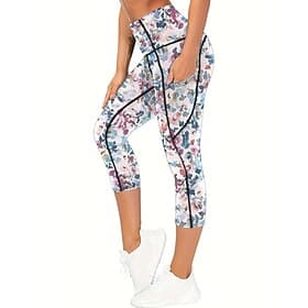 Femmes Pantalons de Pilates Pantalon de yoga Taille haute Pantacourt Entraînement en salle Course Fitness Leggings Bas Motif Floral Noir Blanche Jaune Des spor